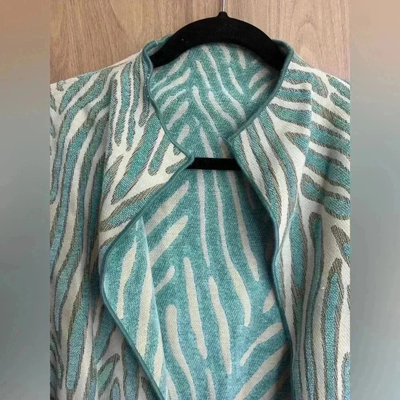 Winding River tapestry long cardigan Small Teal White Stripes River Pattern - Picture 3 of 7